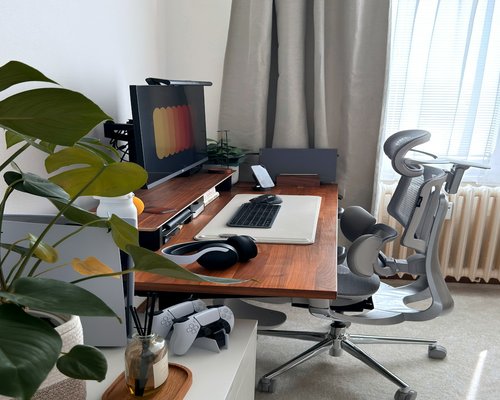 Ergonomic desk setup with good natural lighting